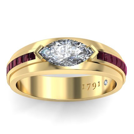 AH Deep Red Marquise Diamond Ring in 18kt Yellow Gold AU